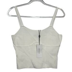 Karen‎ Millen White Rib Knitted Strappy Cami Crop Top Ivory Womens Medium NEW